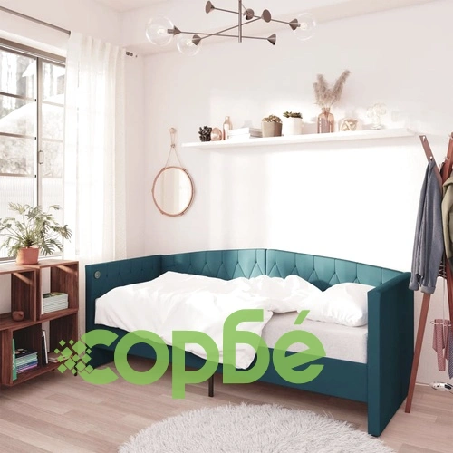 Дневно легло с матрак, USB, синьо кадифе, 90х200 см ➤ топ цена ➤ sorbe.bg