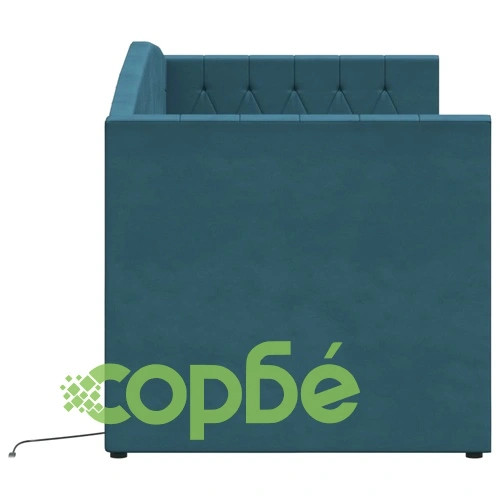 Дневно легло с матрак, USB, синьо кадифе, 90х200 см ➤ топ цена ➤ sorbe.bg