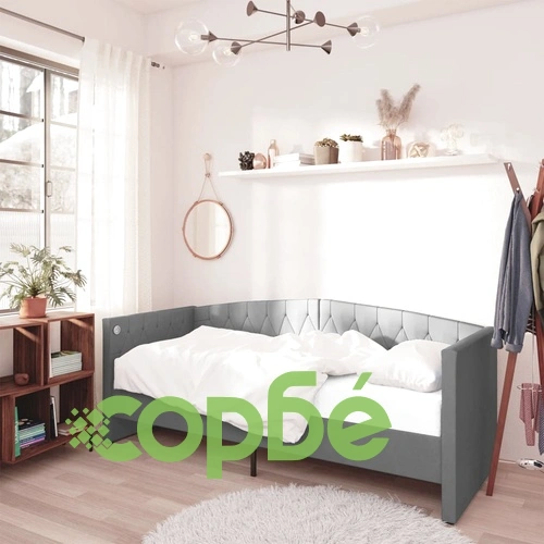 Дневно легло с матрак, USB, светлосиво, кадифе, 90х200 см ➤ топ цена ➤ sorbe.bg