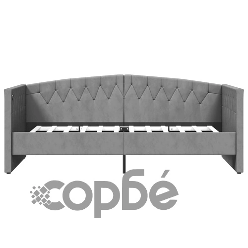 Дневно легло с матрак, USB, светлосиво, кадифе, 90х200 см ➤ топ цена ➤ sorbe.bg