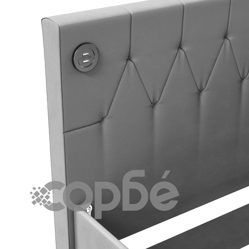 Дневно легло с матрак, USB, светлосиво, кадифе, 90х200 см ➤ топ цена ➤ sorbe.bg