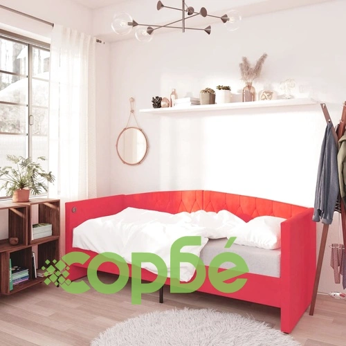 Дневно легло с матрак, USB, виненочервено кадифе, 90х200 см ➤ топ цена ➤ sorbe.bg