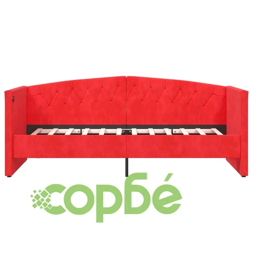 Дневно легло с матрак, USB, виненочервено кадифе, 90х200 см ➤ топ цена ➤ sorbe.bg