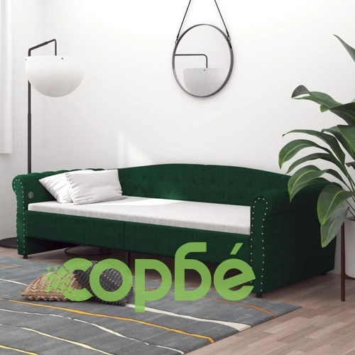 Дневно легло с матрак, USB, тъмнозелено, текстил, 90х200 см ➤ топ цена ➤ sorbe.bg