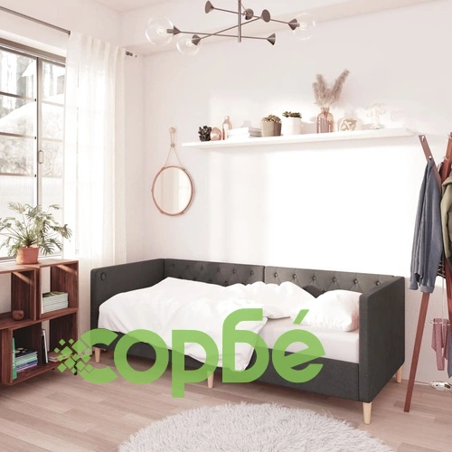 Дневно легло с матрак, USB, тъмносиво, текстил, 90x200 см ➤ топ цена ➤ sorbe.bg