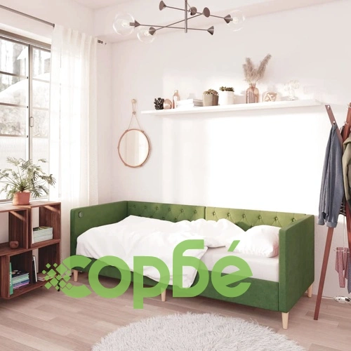 Дневно легло с матрак, USB, тъмнозелено, текстил, 90х200 см ➤ топ цена ➤ sorbe.bg