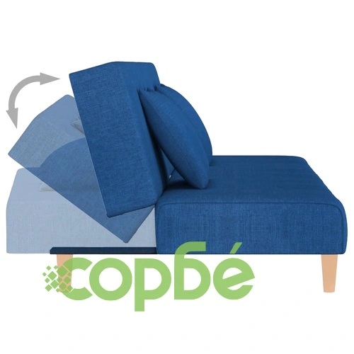 2-местен разтегателен диван с табуретка, син, текстил ➤ топ цена ➤ sorbe.bg