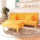 2-местен разтегателен диван с табуретка, жълт, текстил