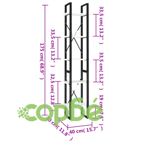 5-етажна библиотека, бяла, 40x30x175 см, инженерна дървесина ➤ топ цена ➤ sorbe.bg