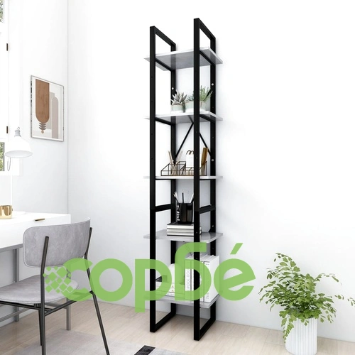 5-етажна библиотека бетонно сива 40x30x175 см инженерно дърво ➤ топ цена ➤ sorbe.bg