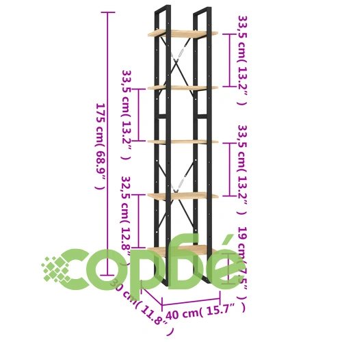 5-етажна библиотека, 40x30x175 см, бор ➤ топ цена ➤ sorbe.bg