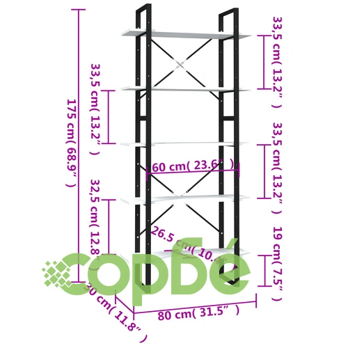5-етажна библиотека, бяла, 80x30x175 см, инженерна дървесина ➤ топ цена ➤ sorbe.bg