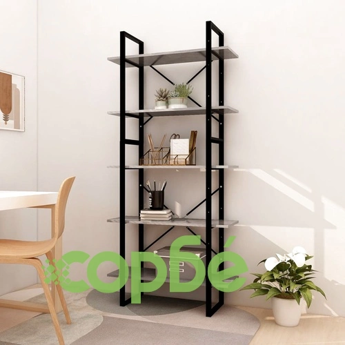 5-етажна библиотека бетонно сива 80x30x175 см инженерно дърво ➤ топ цена ➤ sorbe.bg