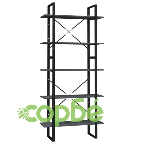 5-етажна библиотека, сива, 80x30x175 см, борово дърво масив ➤ топ цена ➤ sorbe.bg