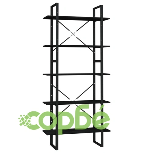 5-етажна библиотека, черна, 80x30x175 см, борово дърво масив ➤ топ цена ➤ sorbe.bg