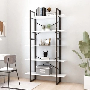 5-етажна библиотека, бяла, 100x30x175 см, инженерна дървесина