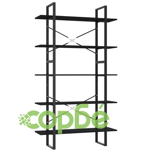 5-етажна библиотека, черна, 100x30x175 см, инженерна дървесина ➤ топ цена ➤ sorbe.bg