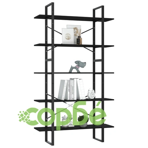5-етажна библиотека, черна, 100x30x175 см, инженерна дървесина ➤ топ цена ➤ sorbe.bg