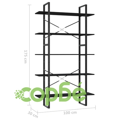 5-етажна библиотека, черна, 100x30x175 см, инженерна дървесина ➤ топ цена ➤ sorbe.bg