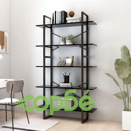 5-етажна библиотека, черна, 100x30x175 см, инженерна дървесина ➤ топ цена ➤ sorbe.bg