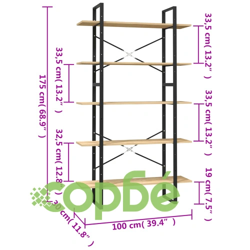 5-етажен шкаф библиотека, 100x30x175 см, бор ➤ топ цена ➤ sorbe.bg