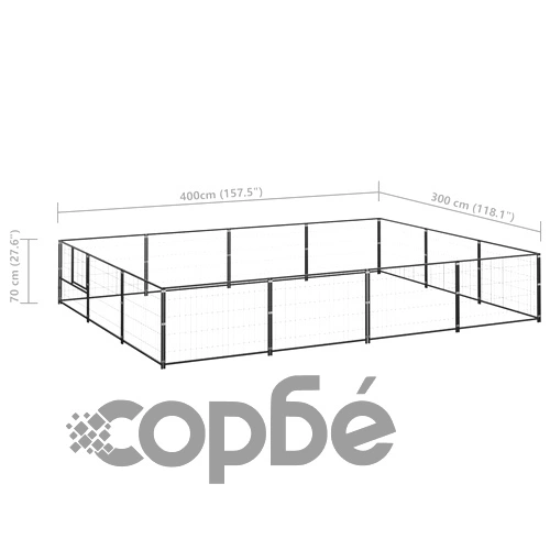Клетка за кучета, черна, 12 м², стомана ➤ топ цена ➤ sorbe.bg