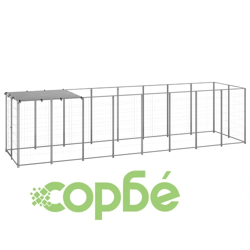 Клетка за кучета, сребриста, 4,84 м², стомана ➤ топ цена ➤ sorbe.bg