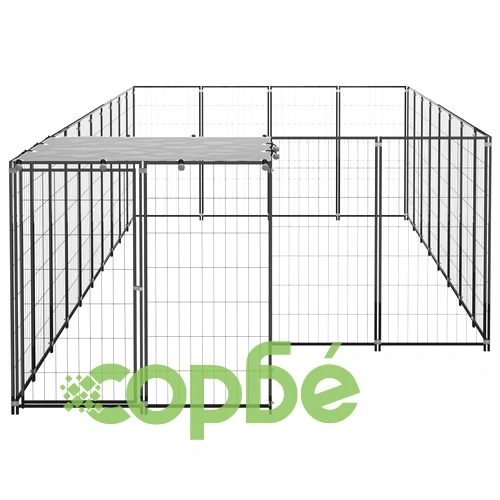 Клетка за кучета, черна, 10,89 м², стомана ➤ топ цена ➤ sorbe.bg