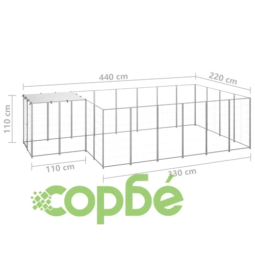 Клетка за кучета, сребриста, 8,74 м², стомана   ➤ топ цена ➤ sorbe.bg