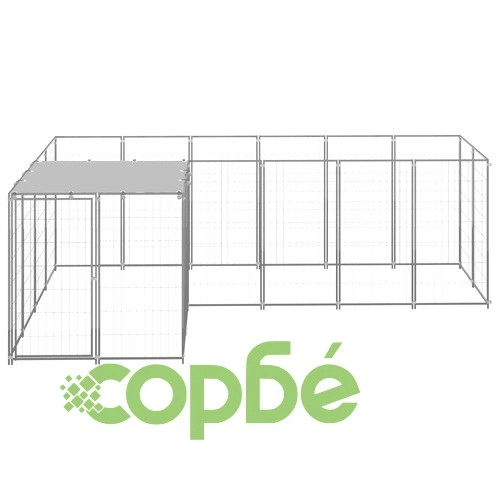 Клетка за кучета, сребриста, 4,84 м², стомана ➤ топ цена ➤ sorbe.bg