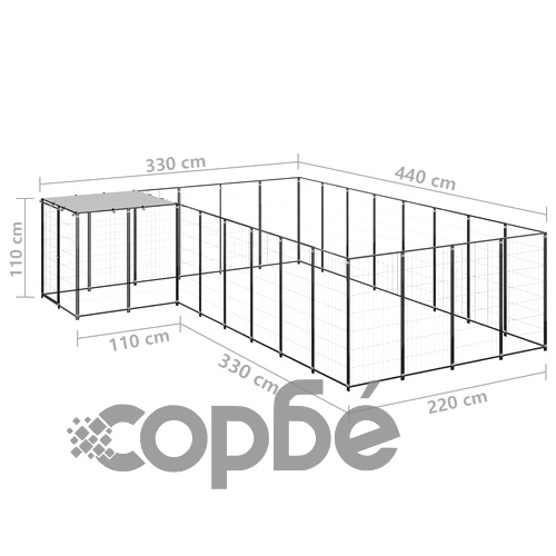 Клетка за кучета, черна, 10,89 м², стомана ➤ топ цена ➤ sorbe.bg