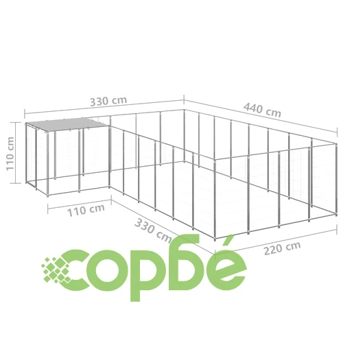 Клетка за кучета, сребриста, 10,89 м², стомана ➤ топ цена ➤ sorbe.bg