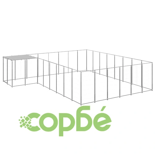 Клетка за кучета, сребриста, 15,73 м², стомана ➤ топ цена ➤ sorbe.bg