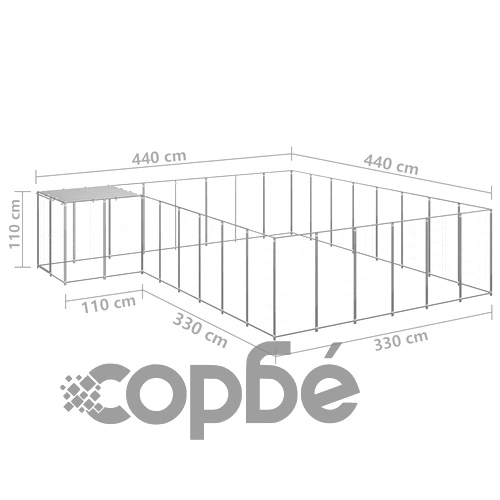 Клетка за кучета, сребриста, 15,73 м², стомана ➤ топ цена ➤ sorbe.bg