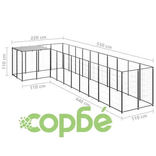Клетка за кучета, черна, 7,26 м², стомана ➤ топ цена ➤ sorbe.bg