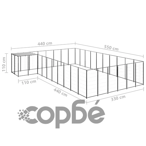 Клетка за кучета, черна, 19,36 м², стомана ➤ топ цена ➤ sorbe.bg