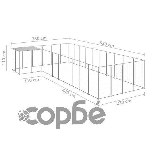 Клетка за кучета, сребриста, 13,31 м², стомана ➤ топ цена ➤ sorbe.bg