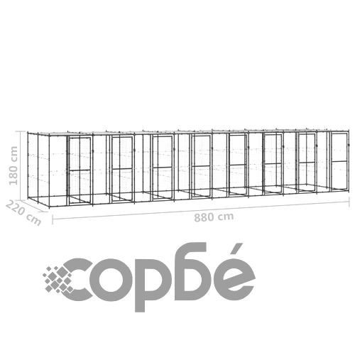 Външна клетка за кучета с покрив, стомана, 19,36 м² ➤ топ цена ➤ sorbe.bg