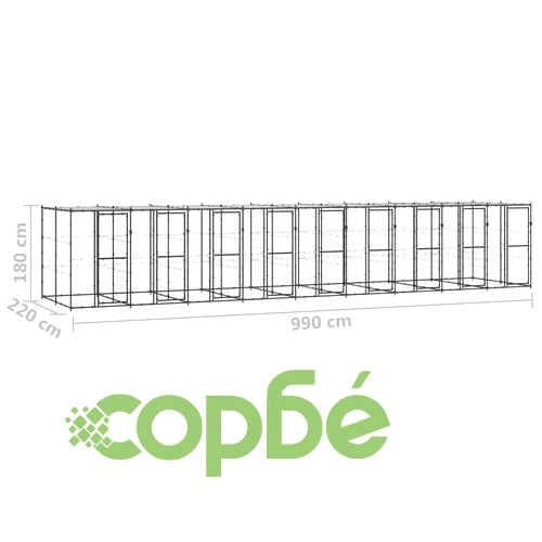 Външна клетка за кучета с покрив, стомана, 21,78 м² ➤ топ цена ➤ sorbe.bg
