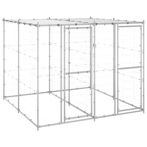 Външна клетка за кучета с покрив, поцинкована стомана, 4,84 м²