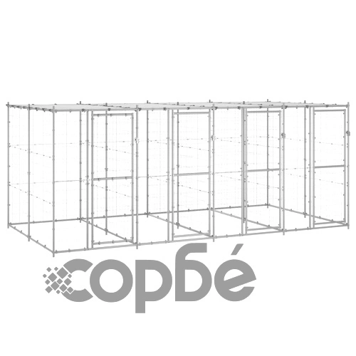 Външна клетка за кучета с покрив, поцинкована стомана, 9,68 м² ➤ топ цена ➤ sorbe.bg