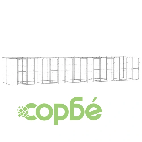 Външна клетка за куче с покрив, поцинкована стомана, 21,78 м² ➤ топ цена ➤ sorbe.bg
