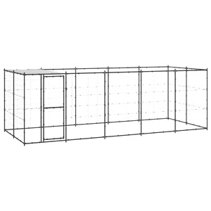 Външна клетка за кучета с покрив, стомана, 12,1 м²