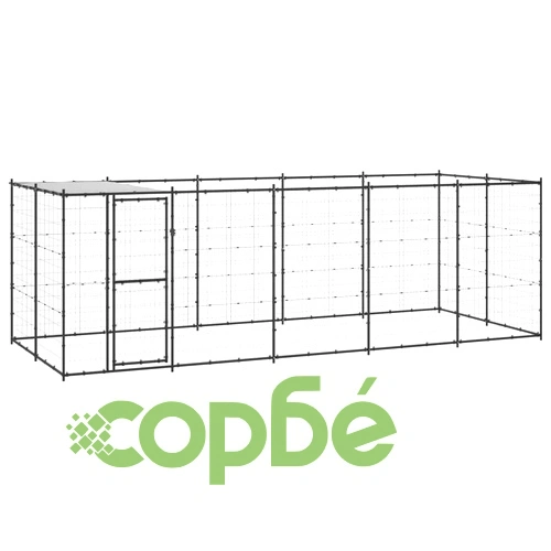 Външна клетка за кучета с покрив, стомана, 12,1 м² ➤ топ цена ➤ sorbe.bg