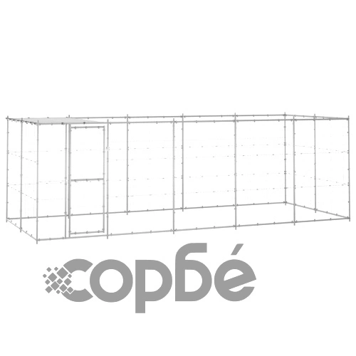 Външна клетка за куче с покрив, поцинкована стомана, 12,1 м² ➤ топ цена ➤ sorbe.bg