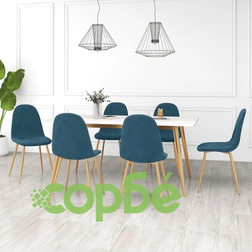 Трапезни столове, 6 бр, сини, кадифе ➤ топ цена ➤ sorbe.bg
