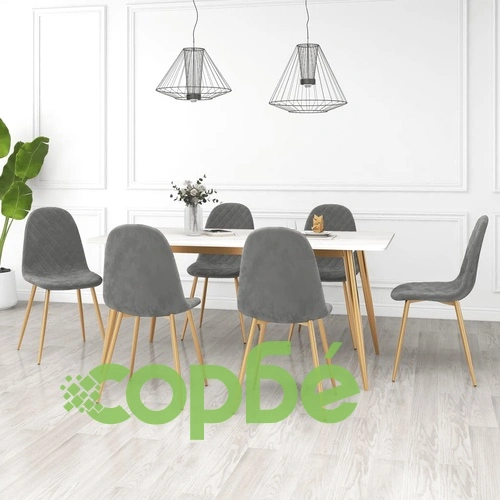 Трапезни столове, 6 бр, светлосиви, кадифе ➤ топ цена ➤ sorbe.bg