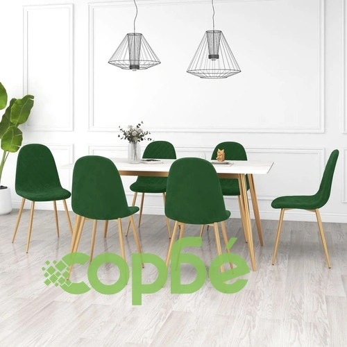 Трапезни столове, 6 бр, тъмнозелени, кадифе ➤ топ цена ➤ sorbe.bg