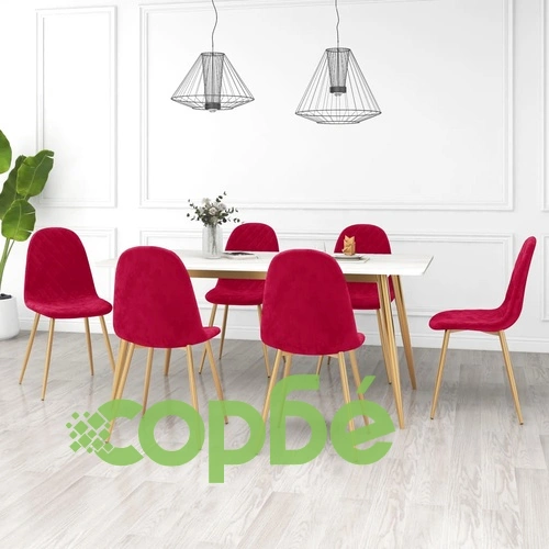 Трапезни столове, 6 бр, виненочервени, кадифе ➤ топ цена ➤ sorbe.bg