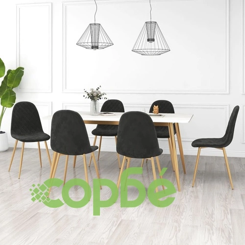 Трапезни столове, 6 бр, черни, кадифе ➤ топ цена ➤ sorbe.bg